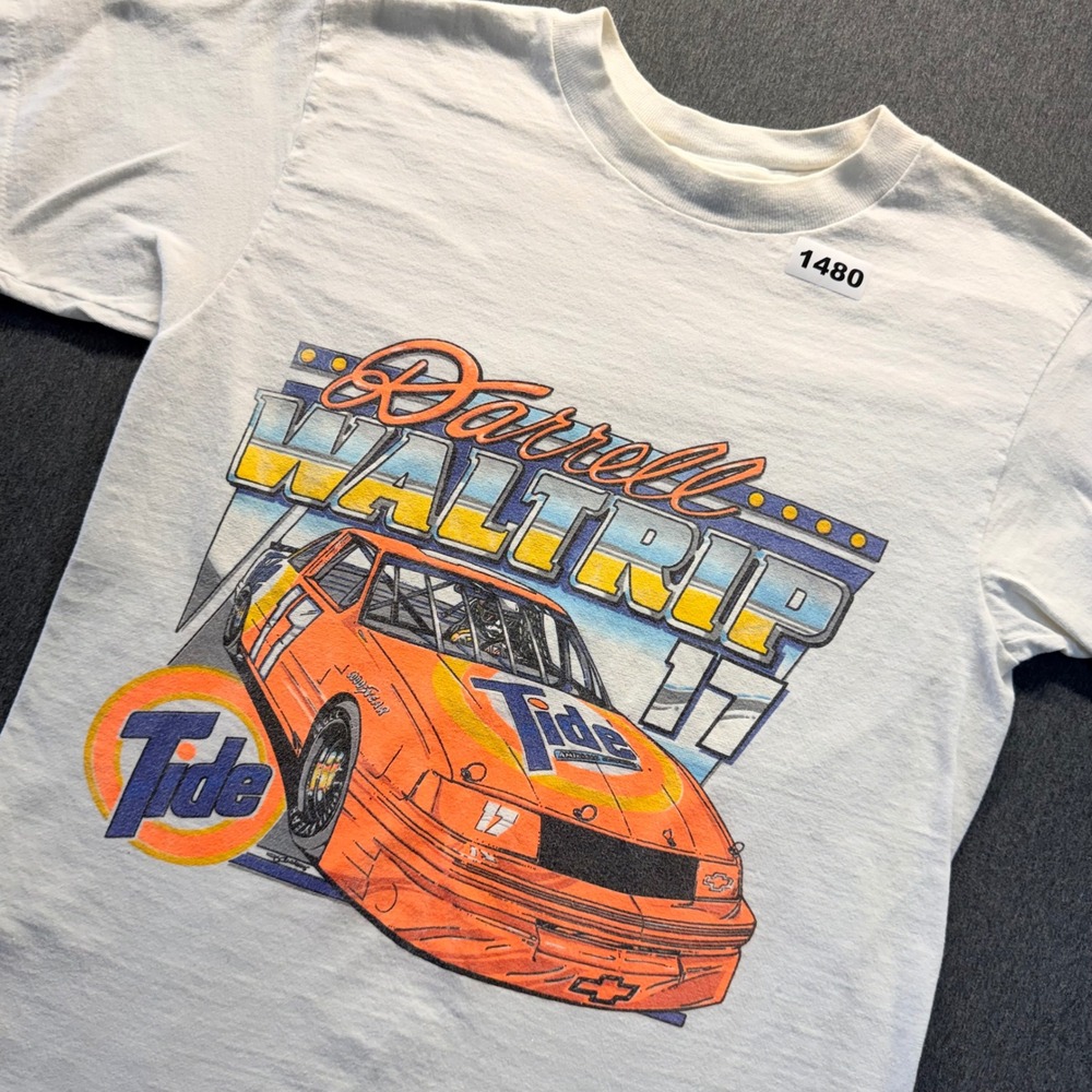 Vintage Darrell Waltrip 17 Tide Racing T-Shirt Oneita Power-T White Mens M 90s